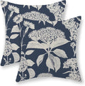 Blue Pillow Covers 18x18 Set of 2 Boho White Floral Throw Pillows Hydrangea Herbs Botanical Decoration Pillowcase Linen Farmhouse Vintage Flower Cushion Case Outdoor Decorative for Couch Sofa