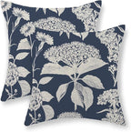 Blue Pillow Covers 20x20 Set of 2 Boho White Floral Throw Pillows Hydrangea Herbs Botanical Decoration Pillowcase Linen Farmhouse Vintage Flower Cushion Case Outdoor Decorative for Couch Sofa