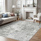Abstract Rug 5x7 Machine Washable Area Indoor Grey White Low Pile Non-Slip Foldable Thin Accent Rugs for Bedroom Living Room Dining Room