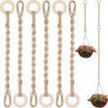 6 Pack Adjustable Macrame Plant Hanger Extender Handmade Woven Hanging Basket Extenders Connectable Rope Hanging Extension with Wooden Ring for Indoor Outdoor Plant Pot Holder(Brown)