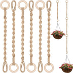 6 Pack Adjustable Macrame Plant Hanger Extender Handmade Woven Hanging Basket Extenders Connectable Rope Hanging Extension with Wooden Ring for Indoor Outdoor Plant Pot Holder(Brown)