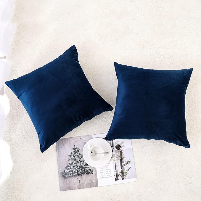 NiNi ALL Decorative Throw Pillow Covers Velvet Dark Blue Cover 16x16 Inch Pack of 2 Navy Blue Cushion Covers Soft for Couch Sofa Bedroom Living Room