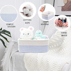 COMFY-HOMI 13" x 8.5" x 5.1" Storage Baskets for Organizing | Cotton Rope Woven Basket | Toy Storage Bin Box | Basket for Shelves, Closet Organizer Bin, Decorative Closet Shelf, 1 Pack, All bule