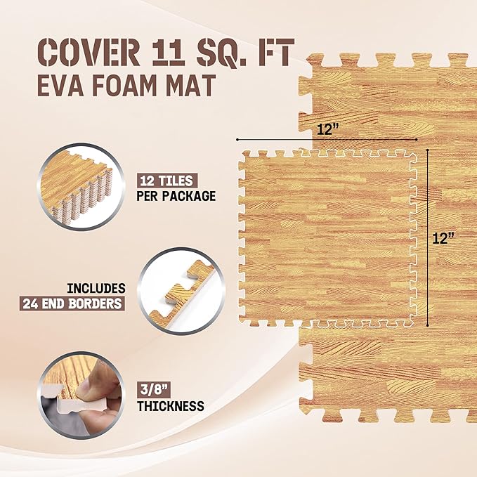 Yes4All EVA Interlocking Mats, Puzzle Floor Tiles, Foam Floor Padding with Border for Furniture, Home Space, Living Room, Garage 11,22,32 SQFT