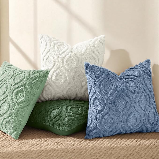 decorUhome Cozy Textured Throw Pillow Covers 16x16 Inch Set of 2, Soft Plush Faux Wool Dusty Blue Accent Couch Pillow Covers for Modern Farmhouse Sofa Bed Living Room
