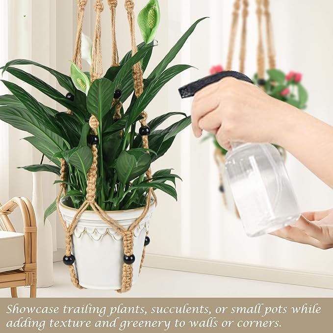 BB FUN HOUSE Plant Hanger Indoor Hanging Planter Basket with Wood Beads Decorative Flower Pot Holder No Tassels for Indoor Outdoor Boho Home Decor 35 Inch (POTS NOT Included)