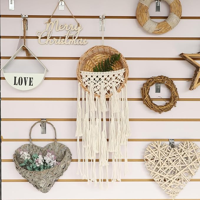 SHCMSADO Macrame Willow Storage For Living Room Bedroom Dorm Background, Boho Wicker Hanging Wall Decor Mini Chic Organizer for Nursery key Aromatherapy and Small daily necessities