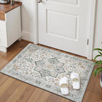 Lessymo Washable 2×3 Small Area Rugs for Entryway Bathroom, Soft Kitchen Rug Non-Slip Carpet Indoor Door Mat for Floor, Vintage Boho Low Pile Rugs for Entry Bedroom Nursery Home, Grey/Brown