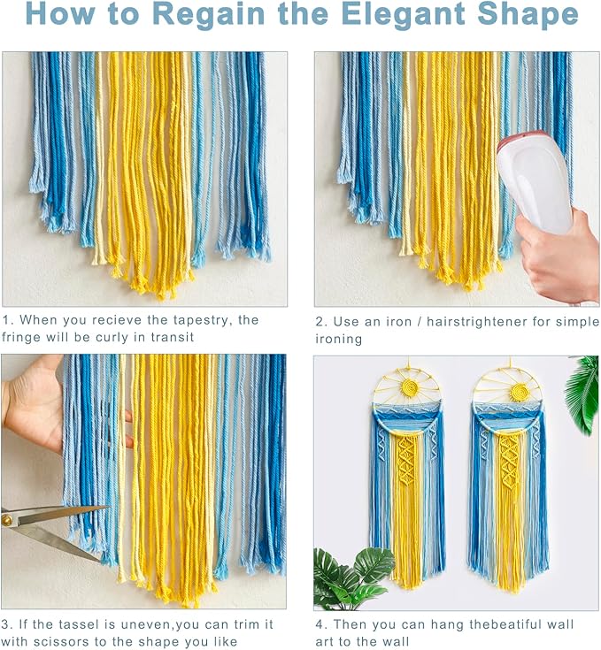 Artilady Mcrame Blue Sun Wall Decor- Boho Wall Hanging Tapestry Sunset Wall Art, Boho Woven Tapestries Big Dream Catcher Colorful Decor for Bedroom Living Room Nursery (Blue Sunset)