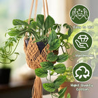 4 Packs Macrame Plant Hangers with Tassels Boho Crochet Hanging Plant Basketball for Indoor Outdoor Plant Hanger with 4 S Shaped Hooks for Home Decor Window Flower Pot(Brown)