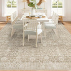 9x12 Area Rugs for Living Room: Washable Large Vintage Floral Rug Low Pile Non-Slip Boho Carpet for Bedroom Home Office Dining Room (Brown, 9'x12')