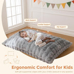 MAXYOYO 3 in 1 Kids Bean Bag Chair Bed, Child Floor Sofa for Gaming, Reading, Convertible Bean Bag Floor Cushion with Machine Washable Cover for Living Room Bedroom, Grey