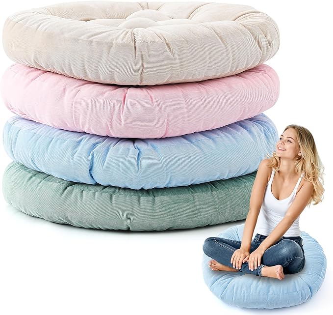 Jerify Floor Pillow Cushions Large Round Square Large Meditation Floor Pillow for Classroom Adult Meditation Picnic Party Seating Learning Daycare School(Round,Light Colors,4 Pcs)
