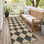 Lessymo Kitchen Runner Rug 2x6, Checkered Jute Rug Washable Non Slip for Entryway Hallway, Farmhouse Diamond Bedside Rugs Indoor Outdoor Carpets for Patio Porch, Black/Beige