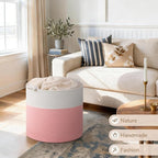 Goodpick 17"x16" Toy Storage for Kids, Home Décor Living Room, Decorative Blanket Basket for Girls Bedroom, Baby Laundry Basket With Handles, White & Pink