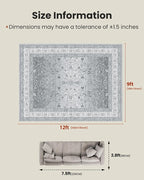 AMADA HOMEFURNISHING 9x12 Area Rugs, Washable Living Room Rug with Non-Slip Backing, Low Pile and Durable Edge Binding, Soft Vintage Floral Rugs for Living Room, Bedroom, Dining Room