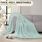 L'AGRATY Chunky Knit Blanket Throw: 60''x80'' Chenille Chunky Knitted Throw Blanket for Bed Couch - Handmade Thick Big Cable Knit Blanket - Large Crochet Rope Blanket for Home Decor(Mint Green)