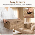 StorageWorks Extra Large Wicker Baskets, Seagrass Storage Baskets for Shelves, Decorative Box with Built-in Handles,Brown