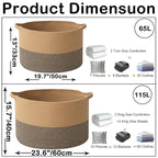 115L Large Blanket Basket,23.6" L x 23.6" W x 15.7" H Rope Woven Baskets with Handles, Toys Storage Bins,Laundry Basket Perfect for Living Room, Nursery,Bedroom,Home Organization,Jute&Black