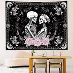 KJHL Black and Pink Gothic Witchy Skull Tapestry 44ʺ x 60ʺ Floral Constellation Skeleton Aesthetic Tapestries Wall Hanging for Bedroom Dorm
