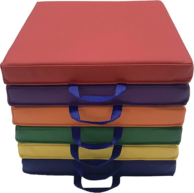Factory Direct Partners SoftScape 15 inch Square Classroom Floor Cushions with Handles; Flexible Seating for Daycare, Preschool, Playroom; 2 inch Thick Deluxe Foam (6-Piece) - Assorted, 12228-AS