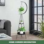 Airogym Plant Stand, Metal Plant Holder Indoor Outdoor, Modern Iron Flower Pots Rack, Multifunctional Planter Display Shelf with Hanging Planters for Garden Patio Room, Corner Balcony Decor (Black -2 Tier)