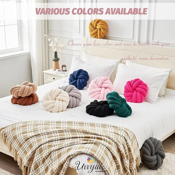 Uvvyui Knot Pillows, 14 Inch Decorative Throw Pillows Round Pillows Cushion, Soft Handmade Knotted Ball Pillow Plush Cushion Home Decor for Bed Couch Living Room (Pink, 14 Inch)
