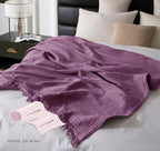 KyraHome 100% Organic Cotton 60"x80" Large Cotton Throw Blanket for Couch, Women, Plant Dyed, Breathable Lightweight Gauze Muslin Blanket for Adult, All Season (Purple Lavender)