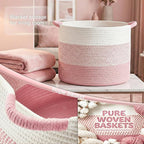 100L Large Cotton Rope Basket, Decorative Woven Blanket Storage for Living Room, Boho Toy Storage & Toy Box for Kids, Versatile Laundry Basket & Nursery Hamper for Blankets(Pink)