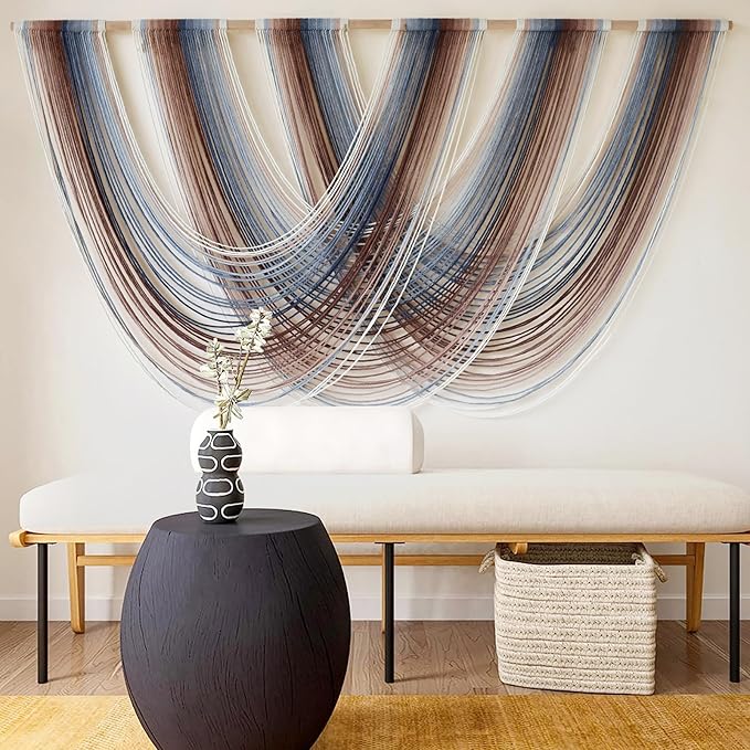 Macrame Wall Hanging Boho Wall Decor Red Blue Gradient Fiber Wall Art Handmade Yarn Wall Decor for Living Room Bedroom Nursery Apartment 57" W x 31" L