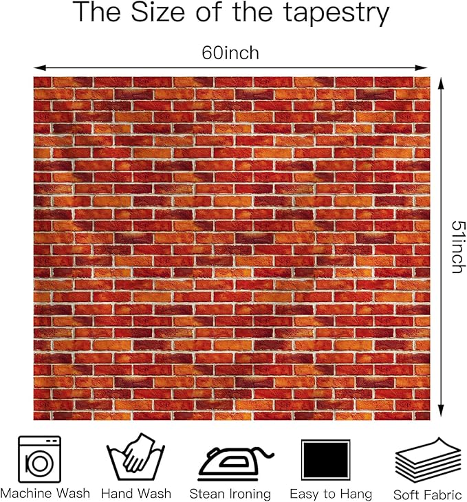 Avinyl Large Brick Wall Backdrop Tapestry for Christmas, Faux Brick Backdrop Wall Covering Removable Red Tablecloth, Medieval Castle Stone Photo Scene Setter for Winter Curtains Door Decor (51"x60")