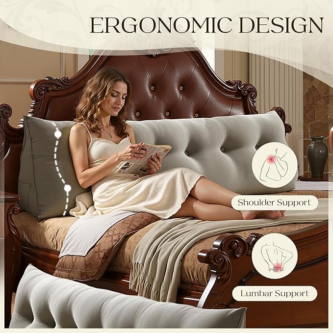 WOWMAX 80% Cotton & 20% Linen Blend Headboard Pillow – King Size Reading Wedge Backrest for Bed, Handmade Firm Support Bolster Cushion with Removable Cover, Premium Bed Rest Pillow, Black