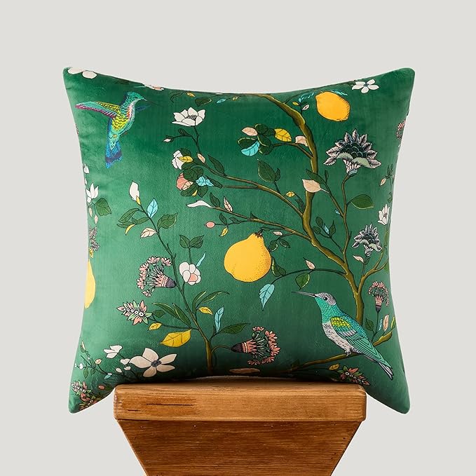 MUSSEL Dark Green Floral Pillow Covers 18x18 Set of 2, Velvet Wild Flower Plant Throw Pillows Case, Square Farmhouse Decor Cushion Covers for Home Sofa Bed Couch