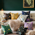 MUSSEL Light Purple Velvet Throw Pillow Covers 16x16 Pack of 2, Vintage Floral Pillow Covers, Mid Century Flower Plant Cushion Covers for Sofa Living Room Home Decor