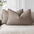 Foindtower Pack of 2, Decorative Linen Soild Throw Pillow Covers Accent Lumbar Cushion Case Boho Farmhouse Pillowcase for Chair Couch Sofa Bedroom Living Room Home Decor 12 x 20 Inch Brown Tan