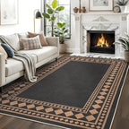 GarveeHome Large Easy Jute Rugs 10x13 Living Room Rug Modern Bordered Solid Rug with Non-Slip Backing, Non-Shedding Jute Indoor Outdoor Neutral Carpet for Dining Room, Patio, Backyard, Black Brown