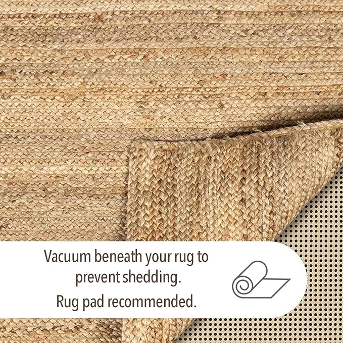 Chardin home Hand Woven Natural Jute Braided Rug – 4' Round | Rustic Boho Farmhouse Reversible Accent Rug for Entryway, Kitchen, Nursery, Dining Room, Study, or Patio | Solid Natural Fiber Rug