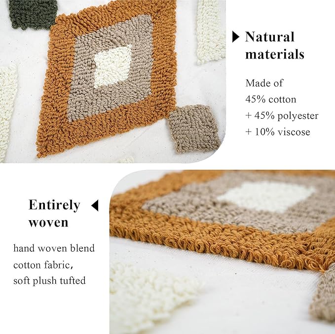 Woven Tufted Boho Throw Pillow Covers 12x20, Farmhouse Pillows Cover Cases Cushion with Tassels, Neutral Decorative Square Pillowcases for Couch Bed Sofa Living Room Bedroom Aesthetic Brown