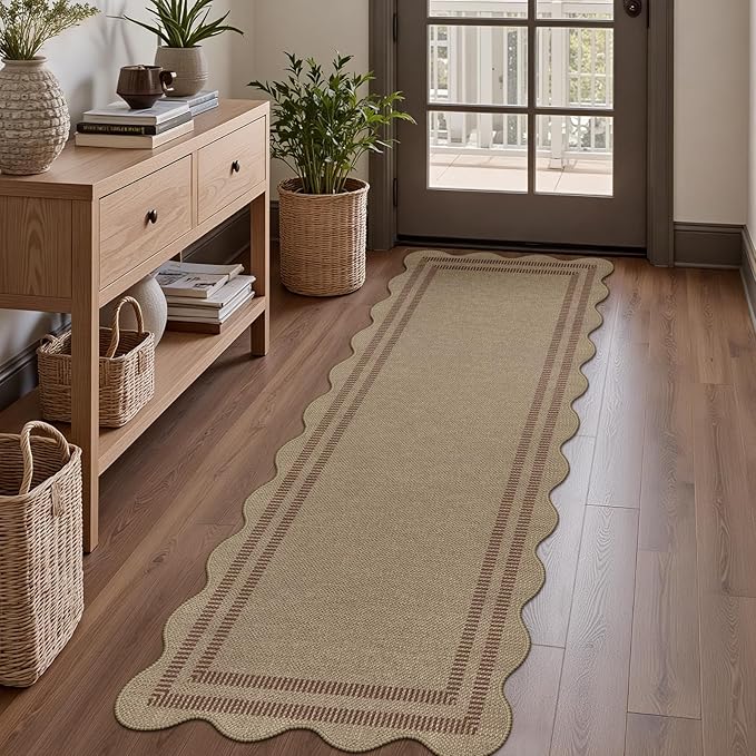 Modern Easy Jute Rug, 2x6 Kitchen Runner Washable Rug Runners for Hallways Farmhouse Carpet, Non Slip Indoor Outdoor Runner Brown Door Mat for Porch Laundry Entryway