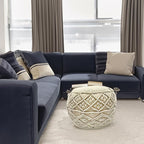 Northlight 18" Solid Cream Macrame Round Handmade Cotton Pouf Ottoman