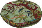 35 X 35 inch Large Mandala Floor Pillow Cushion Seating Throw Cover Hippie Decorative Bohemian Ottoman Poufs, Multi Pom Pom Pillow Cases,Boho Indian Pet Dog Bed Cover (Green T.L)