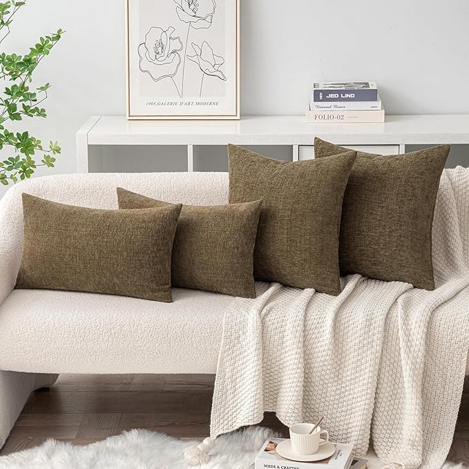MIULEE Pack of 2 Coffee Throw Pillow Covers 18x18 Inch Soft Chenille Pillow Covers for Sofa Living Room Couch Solid Dyed Cases