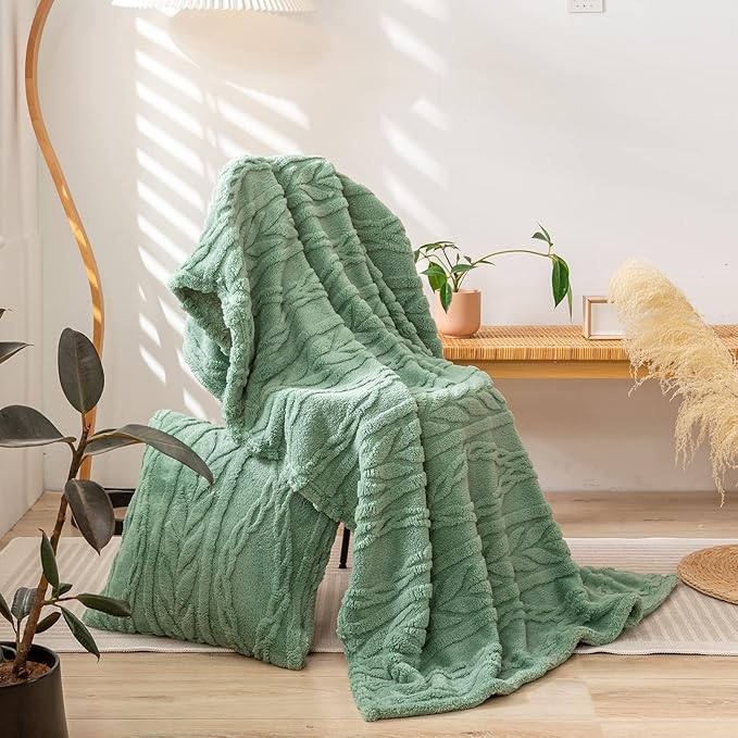 YUSOKI Sherpa Throw Blanket-3D Stylish Design Super Soft Fuzzy Cozy Warm Blanket Thick Plush Fluffy Furry Blankets for Teen Girls Women Couch Bed Sofa Chair Men Boys Gift(Sage Green,50"x65")