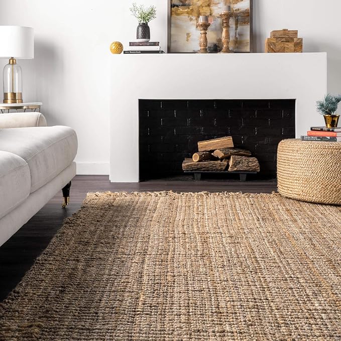 Nuloom Daniela Natural, 9'6" x 13'6", Handmade, Jute, Tassel, Soft and Textured, High Traffic, Stain Resistant, Easy Clean, Durable Area Rug for Bedroom, Living Room, Dining Space, Foyer, Entryway