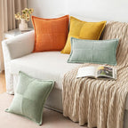MIULEE Spring Decorative Throw Pillow Covers for Couch Bed Livingroom 18x18 Inch Set of 2 Greyish Green Boho Accent Throw Pllows Broadside Striped Patchwork Soft Corduroy Summer Pillowcases