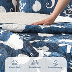 HORIMOTE HOME Coastal Quilt Bedding Set King Size, Reversible Navy Summer Beach Quilt Lightweight Ocean Nautical Comforter Tropical Bedspread Coverlet with 2 Pillow Shams for All Seasons (106"x96")