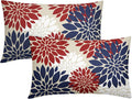 4th of July Blue Red White Pillow Covers 12X20 Inch Set of 2, Modern Geometry Dahlia Floral Print Holiday Decorative Throw Pillow Covers Outdoor Farmhouse Cushion Case for Couch Sofa Bed Decor