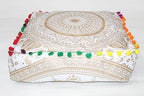 CRAFT KALA Gold Large Hippie Mandala Meditation Floor Ottoman Pillow Cushion Pouf Cover Square Poufs Bohemian Circle Floor Cushion Case Outdoor Fireplace Yoga Living Room Decor Cover 24" Square