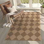 Lanffia Checkered Easy Jute Entryway Rugs, 3x5 Neutral Outdoor Rug for Patios, Checkerboard Washable Indoor Outdoor Rug, Farmhouse Non Slip Stain Resistant Front Door Carpet for Porch