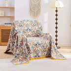 Boho Blanket Throw Quilt, 100% Cotton Soft Light Weight Throw Blankets for Summer, 90"x98" Farmhouse Flower Decorative Blankets, All Season Rustic Reversible Bohemian Throw Quilt